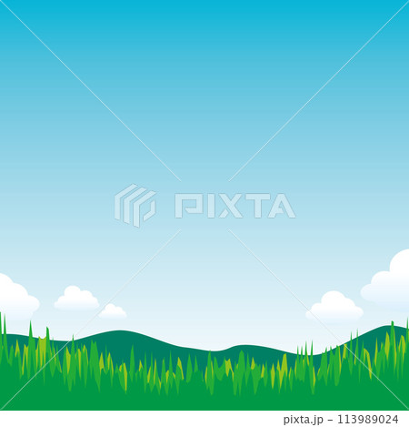 青空と稜線のある風景の背景用ベクターイラスト（正方形） 113989024
