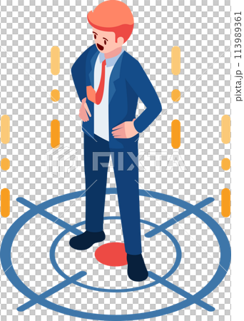 Isometric Businessman Standing on Crosshair 113989361