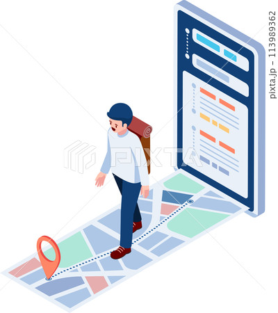Isometric Traveler Walking on Gps Map Navigation 113989362