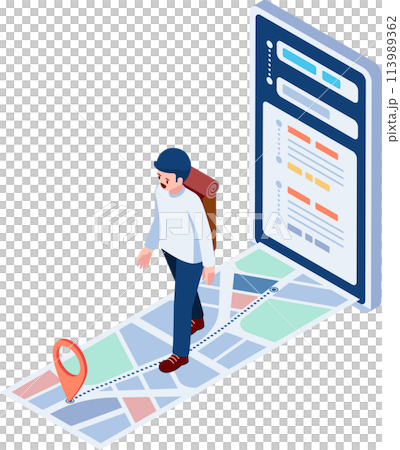 Isometric Traveler Walking on Gps Map Navigation 113989362