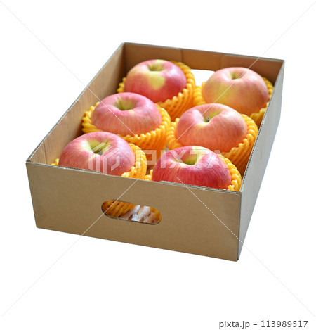beautiful pink apple in the box on white background beautiful pink apple in the box on white background 113989517