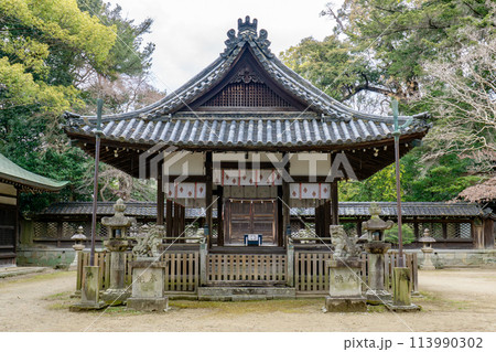 大阪府池田市綾羽の伊居太神社(呉服・穴織姉妹の伝説) 拝殿 大阪府池田市綾羽の伊居太神社(呉服・穴織姉妹の伝説) 拝殿 113990302
