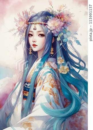 くくり姫 菊理姫 開運 縁結び 神様 スピリチュアル イラスト アート  113991137