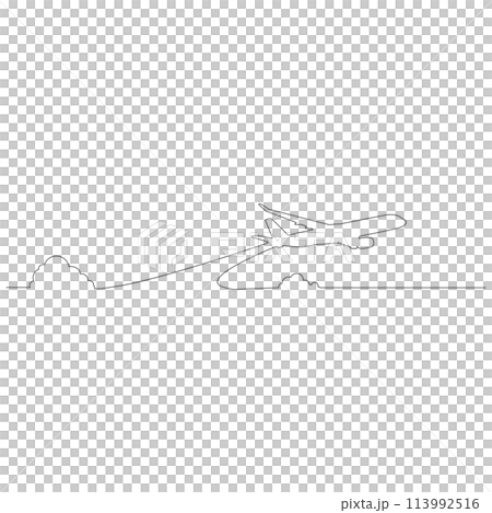 Simple airplane and cloud outline sketch illustration drawn with lines Vector Simple airplane and cloud outline sketch illustration drawn with lines Vector 113992516