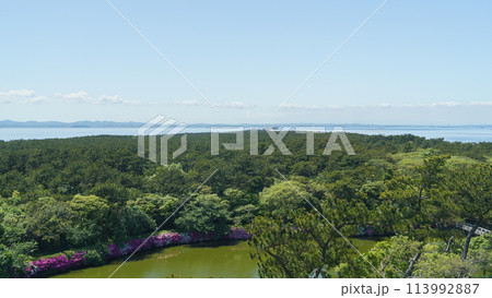 【千葉県富津市】富津岬｜千葉県立富津公園・中の島展望塔から見る富津岬先端方面の景色 113992887