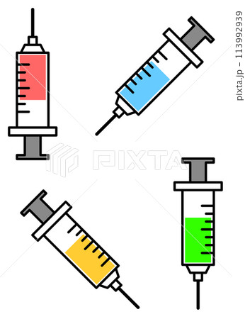 ドラッグ薬や液体を注射器で注入する医療器具のイラスト 113992939