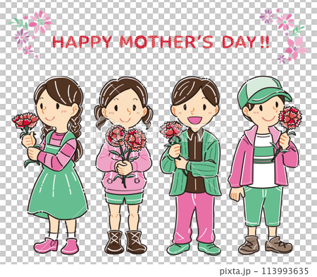 五月母親節拿著康乃馨的孩子插畫 五月母親節拿著康乃馨的孩子插畫 113993635