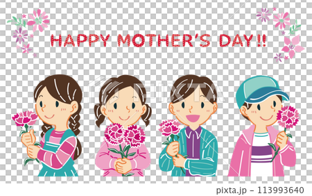 五月母親節拿著康乃馨的孩子插畫 113993640