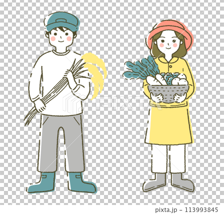 Young men and women farming Illustration 113993845
