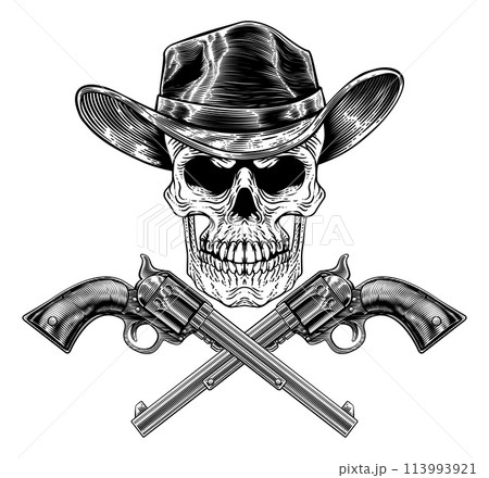 Cowboy Hat Pistols Skull Pirate Cross Bones 113993921