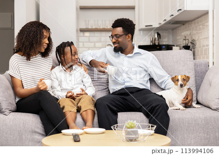 Happy African American Family Enjoying Time Together At Home 113994106