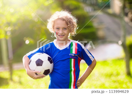 Italy football fan. Italian kids play soccer. Italy football fan. Italian kids play soccer. 113994629