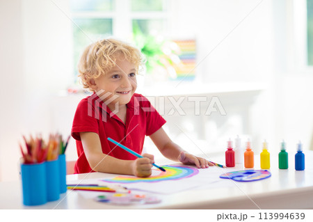 Kids paint. Child painting. Little boy drawing. Kids paint. Child painting. Little boy drawing. 113994639