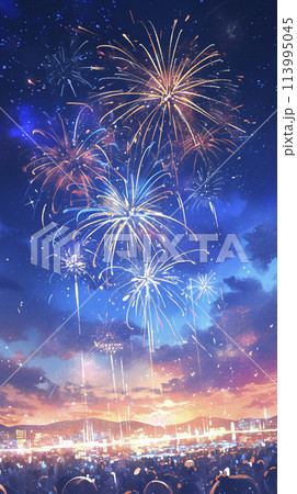 花火大会の水彩画　AI画像 113995045