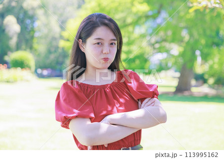 腕を組んで怒る女性 腕を組んで怒る女性 113995162