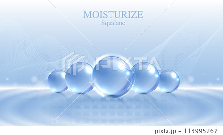 Moisturizer and hyaluronic acid on a blue background. skin care with water droplets is absorbed into the skin and cells. use ads, lotions, serums, creams. medical and scientific concepts. vector. 113995267