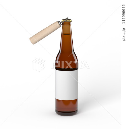 Dark beer bottle with blank label and opener Dark beer bottle with blank label and opener 113996656