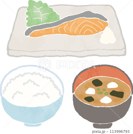 手描き風の日本朝食のイラスト 113996793