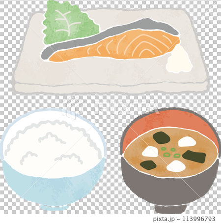 手描き風の日本朝食のイラスト 113996793