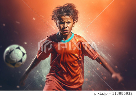 Child boy playing football. Children's football lessons. Football competition.Extracurricular sports. 113996932