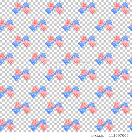 Coquette seamless pattern watercolor 4th of July ribbon bow transparent background 113997003