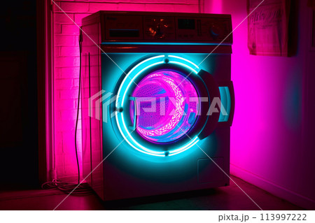 A washing machine with a neon effect. A washing machine with a neon effect. 113997222