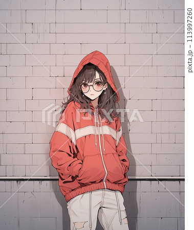 赤いパーカーを着た女性「AI生成画像」 113997260