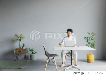 パソコンを使う男性　 113997387