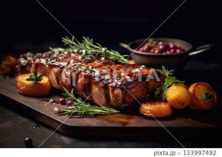 Grilled pork ribs.Sizzling Succulence: Grilled Rib Delight 113997492