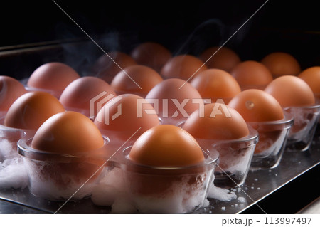 Frozen fresh eggs.Chilled Harvest: Fresh Frozen Egg Elegance. 113997497
