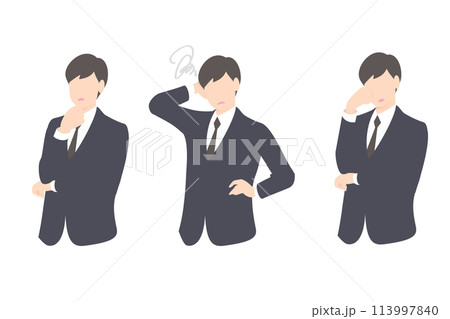 考え中、お手上げ、悩み中のビジネスパーソン・経営者上半身 考え中、お手上げ、悩み中のビジネスパーソン・経営者上半身 113997840