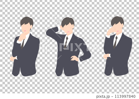 考え中、お手上げ、悩み中のビジネスパーソン・経営者上半身 考え中、お手上げ、悩み中のビジネスパーソン・経営者上半身 113997840