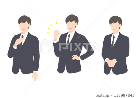 説明案内、ガッツポーズ、かしこまるビジネスパーソン・経営者上半身 113997843