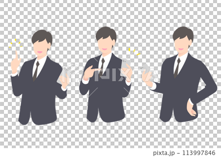 SPを持ちながら、ひらめく、指を差すビジネスパーソン・経営者上半身 113997846
