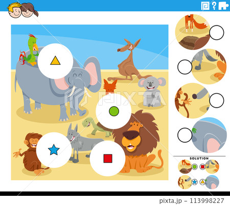 match the pieces game with cartoon wild animals 113998227