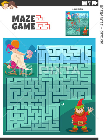 maze game with cartoon two dwarfs fantasy characters 113998239