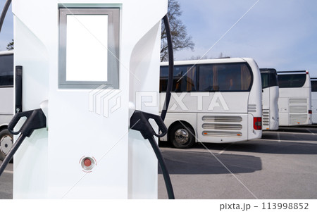 Electric buses with charging station. 113998852