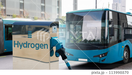 A hydrogen fuel cell bus with filling station 113998870