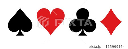 symbol of Four cards suits, spades, hearts, diamonds and clubs. 113999164
