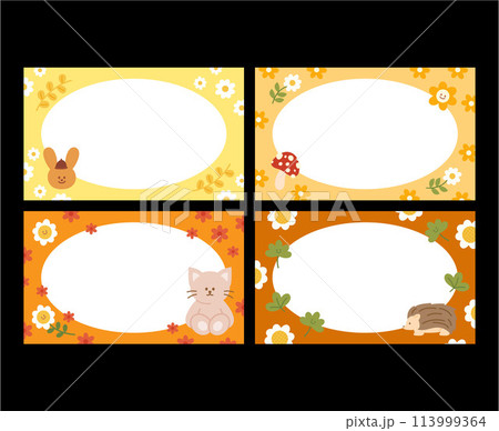 Illustration of autumn banner set including bunny, mushroom, flowers, hedgehog, cat, autumn leaves for frames, background, wallpaper, name tags, paper, book cover, sticky note, notepad, template Illustration of autumn banner set including bunny, mushroom, flowers, hedgehog, cat, autumn leaves for frames, background, wallpaper, name tags, paper, book cover, sticky note, notepad, template 113999364
