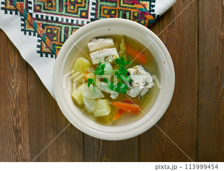 Russian fish soup 113999454