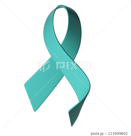 3d teal ribbon icon illustration. Awareness for cervical Ovarian Cancer, Polycystic Ovary Syndrome, Post Traumatic Stress Disorder, Obsessive Compulsive Disorder 113999602