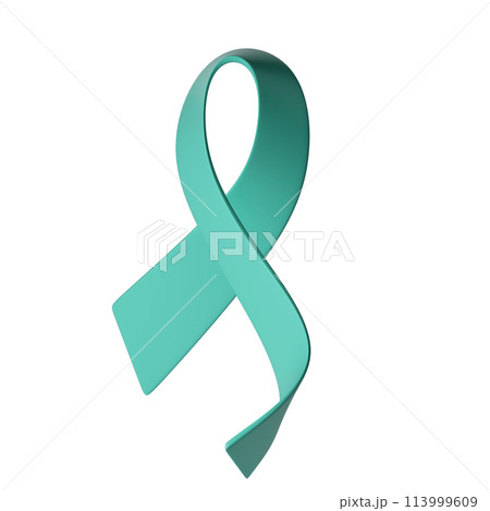 3d teal ribbon icon illustration. Awareness for cervical Ovarian Cancer, Polycystic Ovary Syndrome, Post Traumatic Stress Disorder, Obsessive Compulsive Disorder 113999609