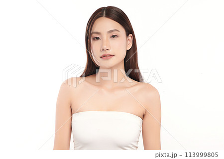 Beautiful young asian woman with clean fresh skin on white background, Face care, Facial treatment, Cosmetology, beauty and spa, Asian women portrait. 113999805