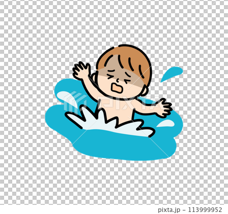 バシャバシャと溺れる子どものイメージ 113999952