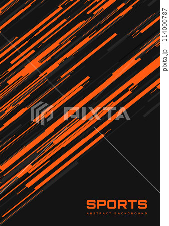 Modern sports vertical banner design with diagonal orange and gray lines. Abstract sports cover design background. 114000787