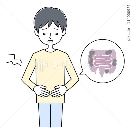 お腹が痛い若い男性のイラスト お腹が痛い若い男性のイラスト 114000975