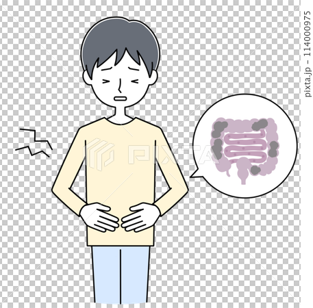 お腹が痛い若い男性のイラスト お腹が痛い若い男性のイラスト 114000975