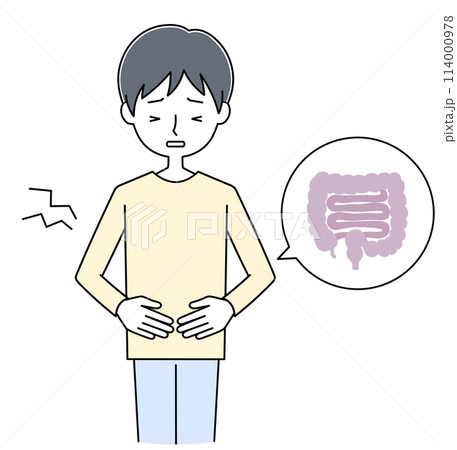 お腹が痛い若い男性のイラスト お腹が痛い若い男性のイラスト 114000978