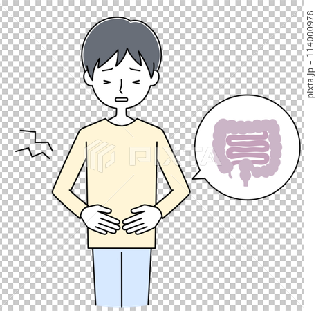お腹が痛い若い男性のイラスト お腹が痛い若い男性のイラスト 114000978